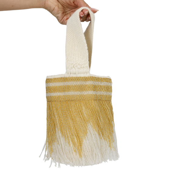 Gold Fringe Beaded Wool Bucket bag – Soraya Hennessy