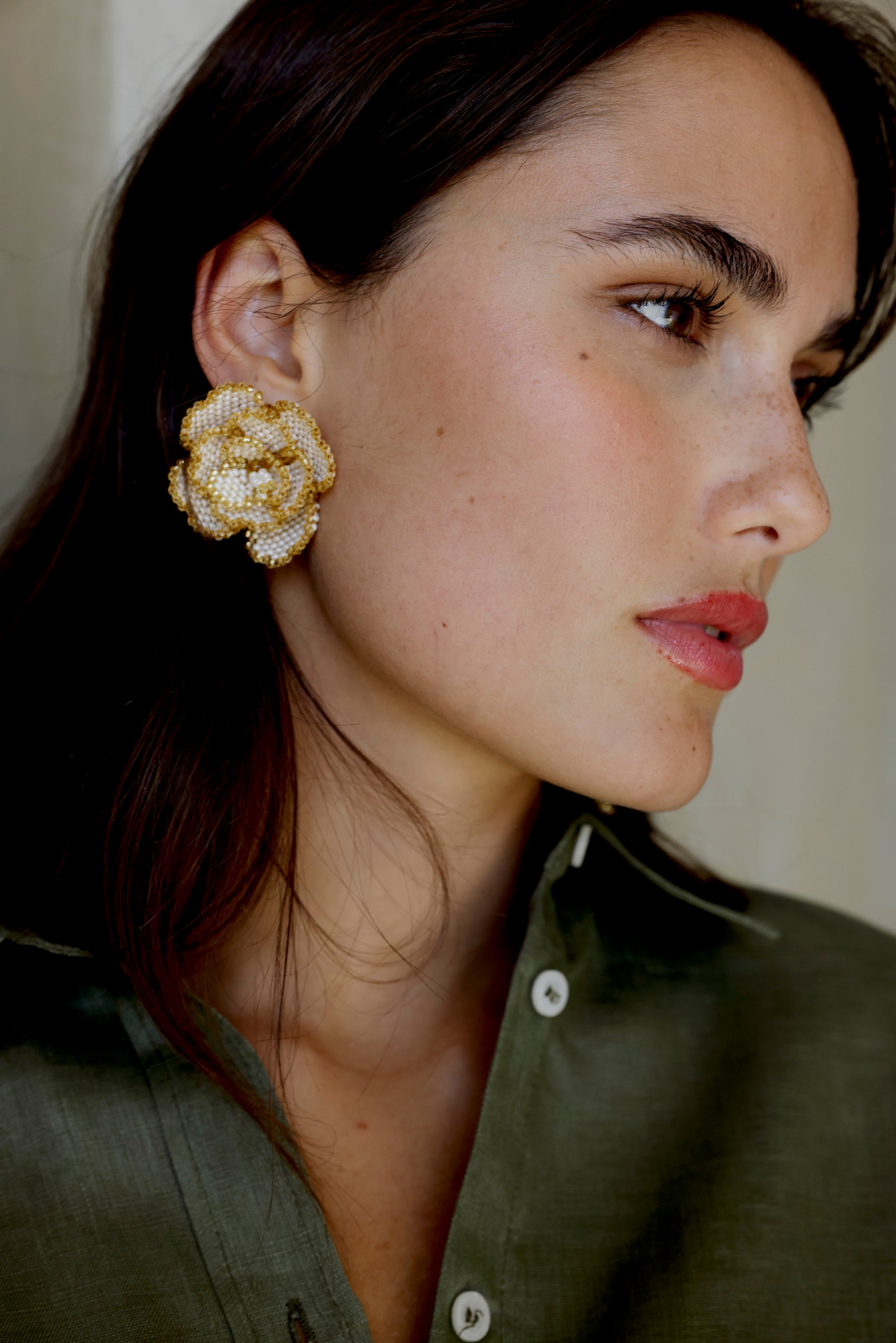 Gold Beaded Asymmetrical Earrings – Soraya Hennessy