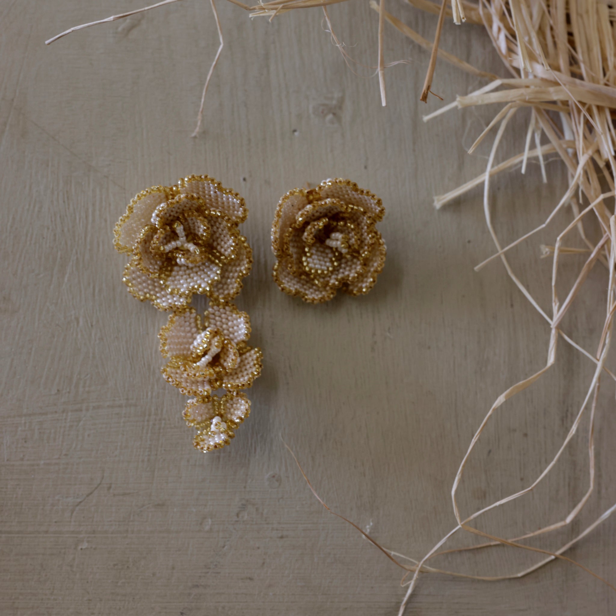 Gold Beaded Asymmetrical Earrings – Soraya Hennessy