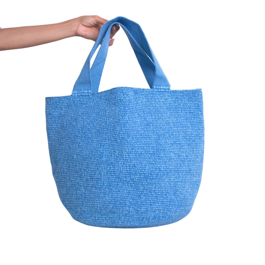 Washed linen Merci shopping bag - Paros Blue