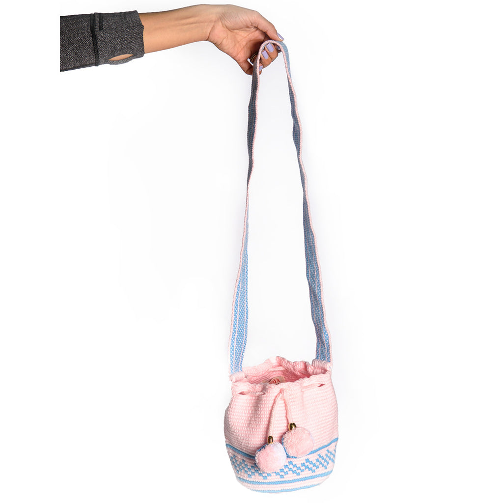 Mini Pink Woven Mochila Bucket Bag - 3