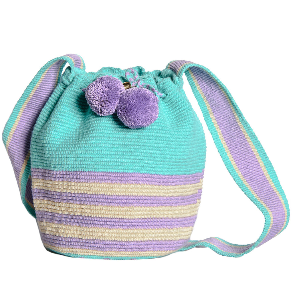 Summer Pastel Stripes Woven Mochila Bucket Bag - Main